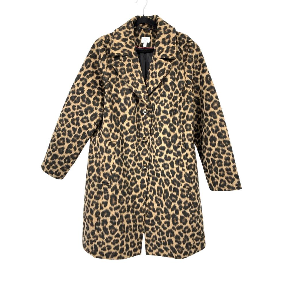 Time and Tru Jacket Womens 1X 16W-18W Brown Leopard Print Fuzzy Notched Lapel